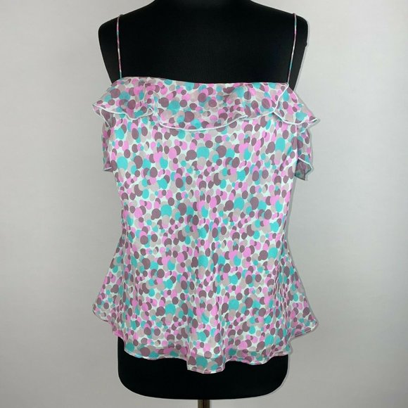 Monsoon USA 14 Polka Dot Abstract Ruffle Accent Tank Top Lined NWD - Picture 1 of 12